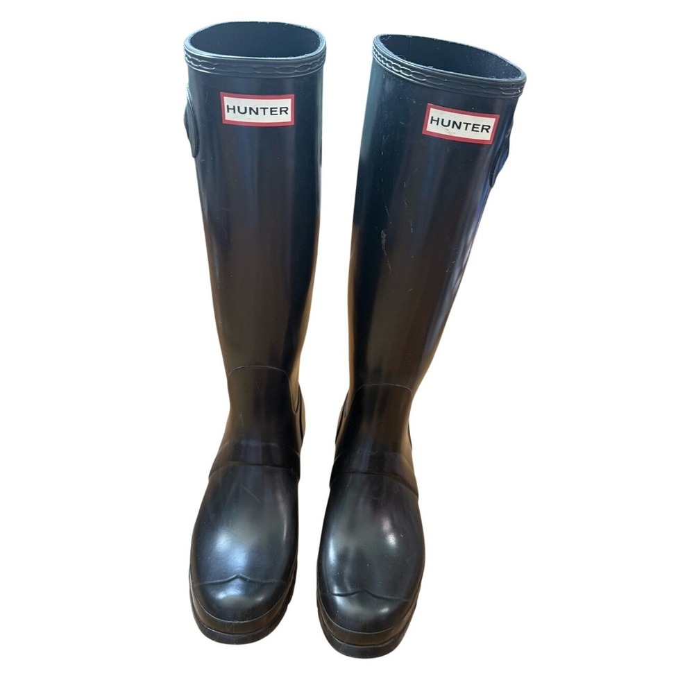 Hunter Black Original Tall Gloss Rain Boots Wellington Knee High Womens Size 10‎